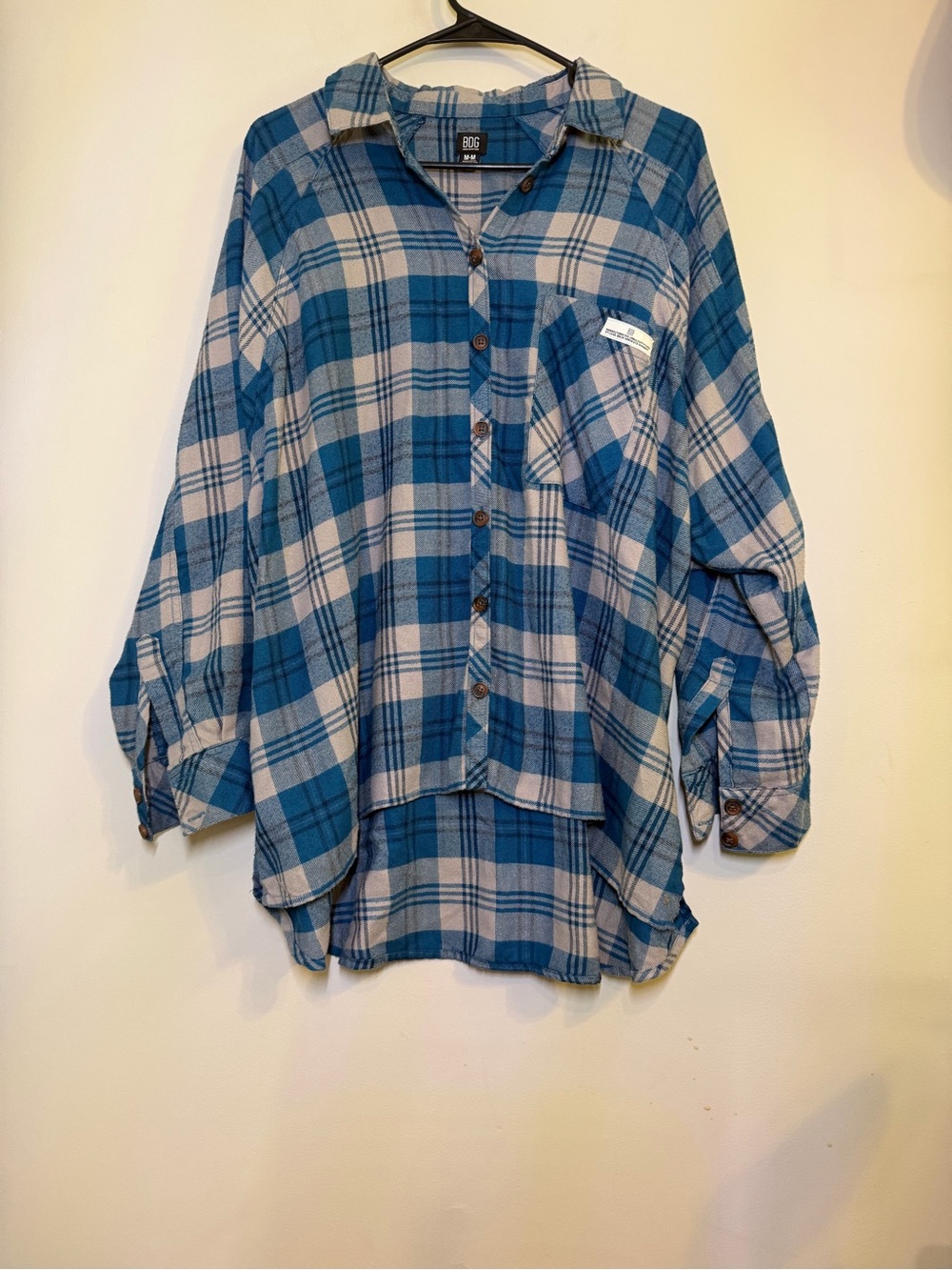 Woman’s BDG Blue, Cream, and Gray Plaid Button-Up Shirt